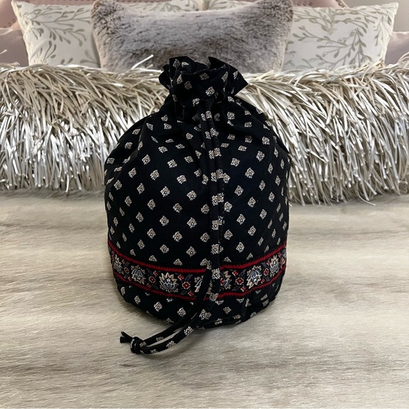 Vintage VERA BRADLEY Classic Black 2002 Ditty Bag Drawstring Plastic Lined Y2K - Picture 3 of 12